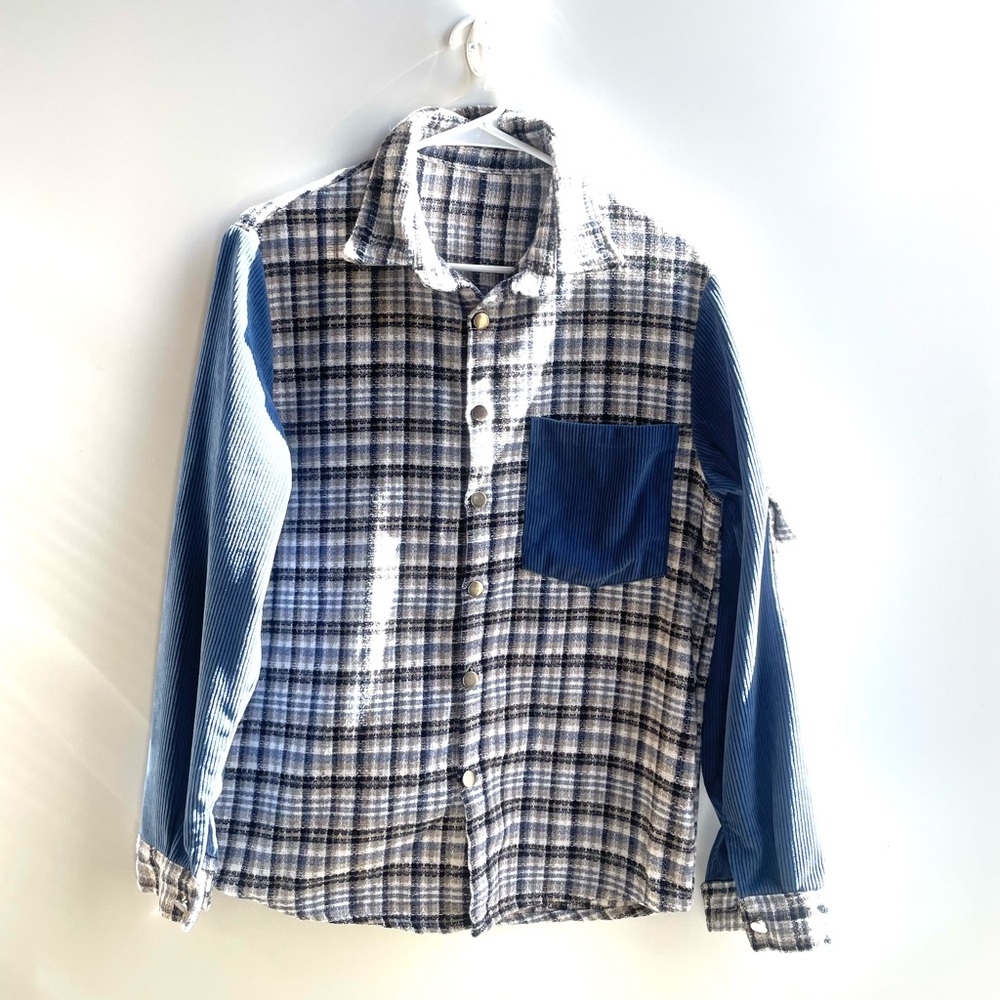 Blue corduroy and tweed shacket